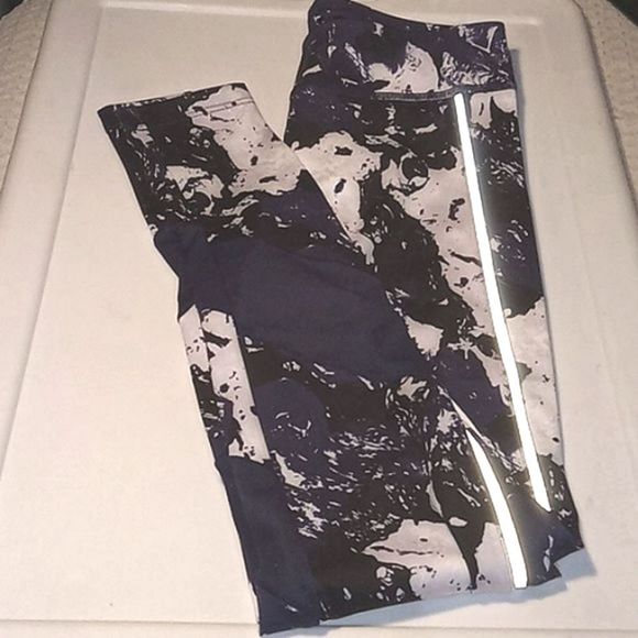 USAPRO MARBLE BLUE AND BLACK LEGGIND WITH SILVER REFLECTING STRIPES - Picture 1 of 4